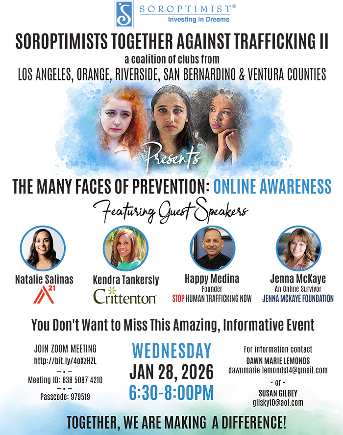 Flyer for Soroptimists Together Against Trafficking II. Full text details follow.